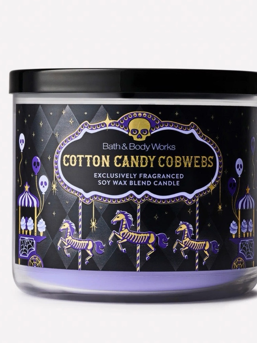 Bath & Body Works Cotton Candy Cobwebs Candle – Black, Purple & Gold